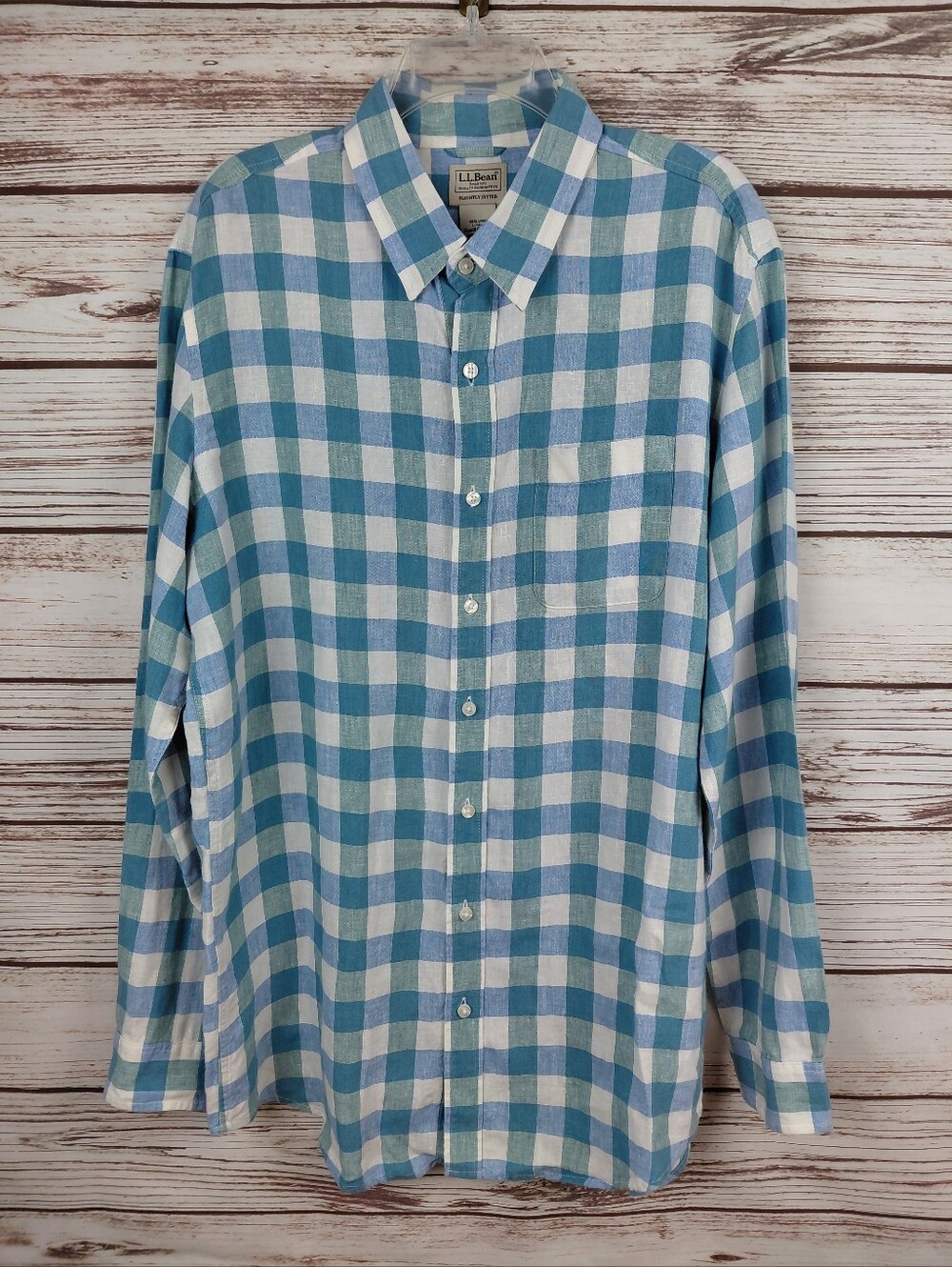 LL Bean Mens Large Tall Slightly Fitted 100% Linen Long Sleeve Button Down Shirt